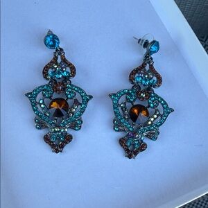 Elegant Blue and Brown Dangle Earrings